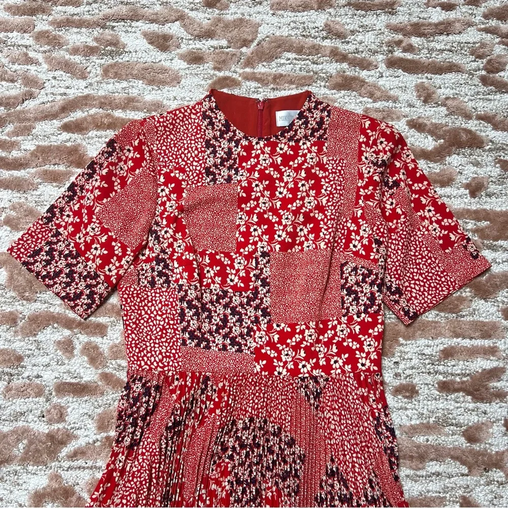 Mikael Aghal Red Floral Patchwork Midi Dress - Picture 2 of 6